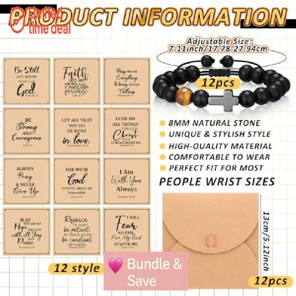 12-Pack Christian Cross Stretch Bracelets with Inspirational Cards - Picture 4 of 7